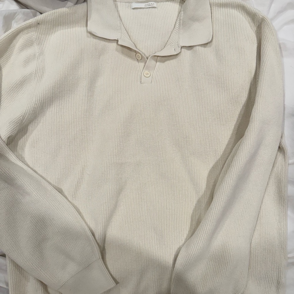 Cream Long Sleeve Polo Sweater - Picture 4 of 4